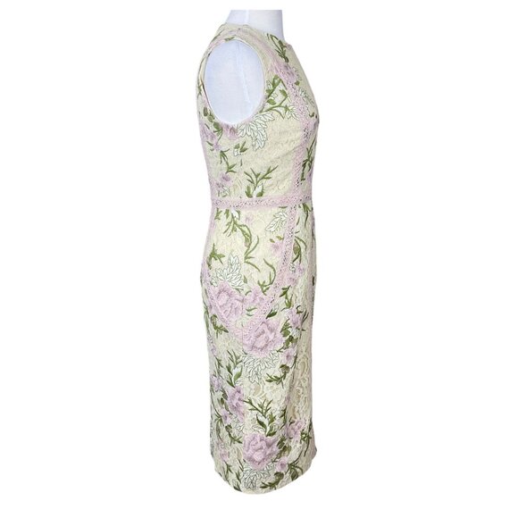 Dress The Population Penelope Sleeveless Sheath Cream Pink Green Lace M NWT - Picture 4 of 10